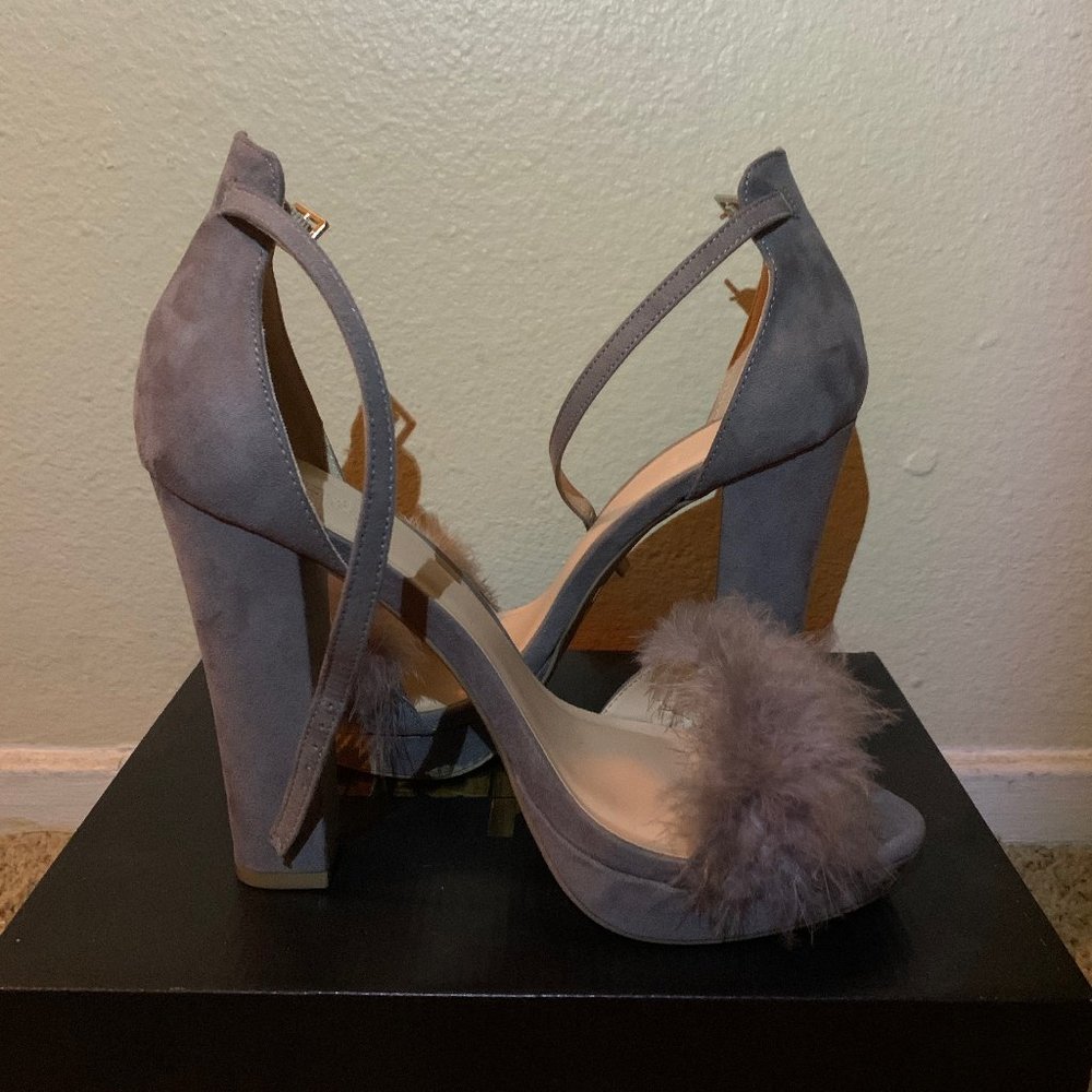 Gray Faux Fur Platforms